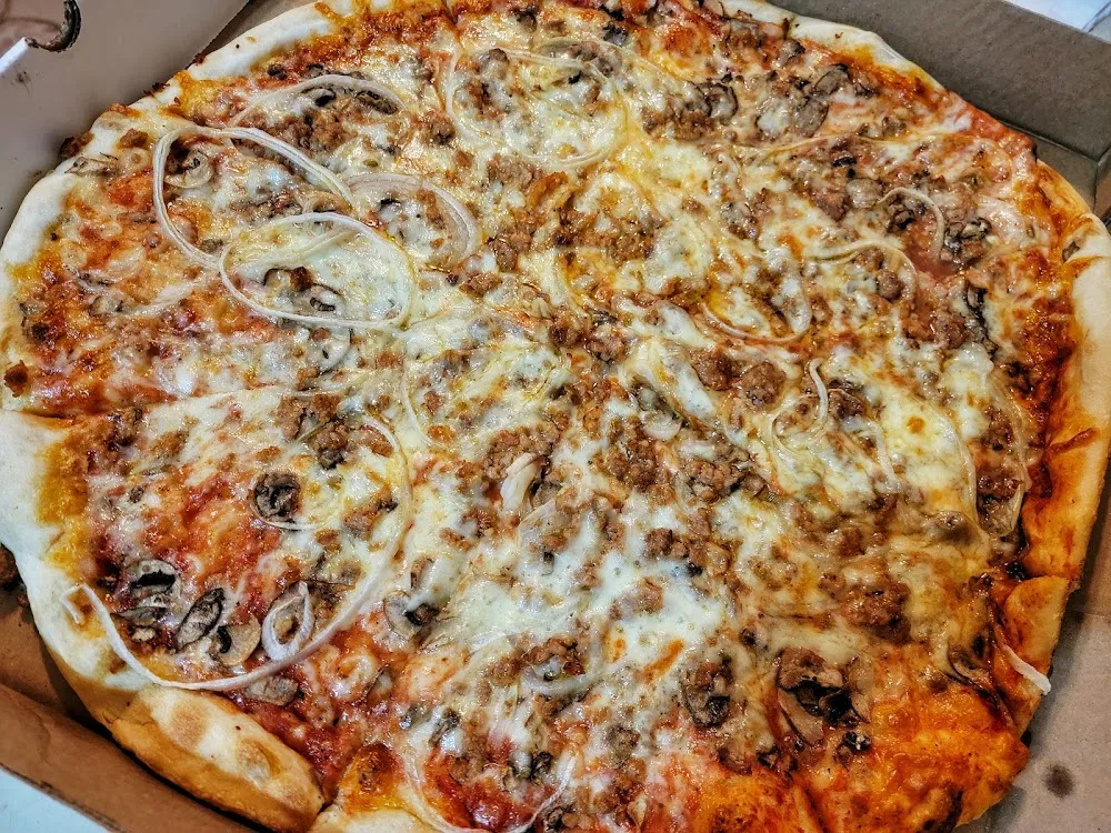 16 with Onion Mushroom Sausage Extra Cheese